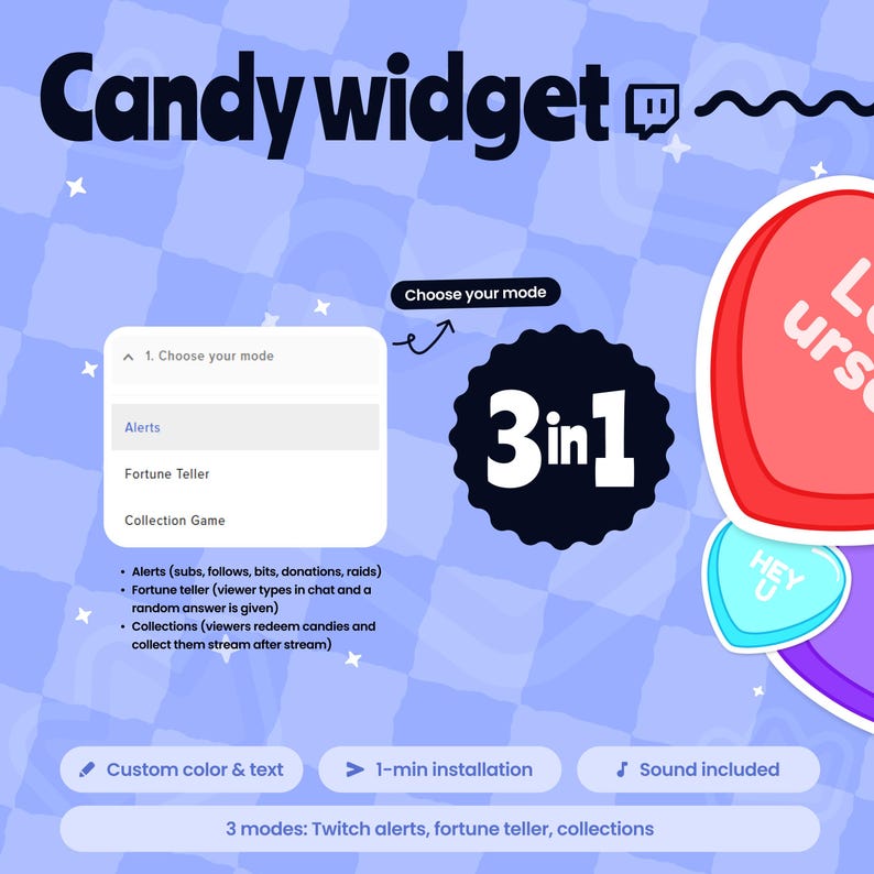 Candy Heart Alert Twitch Widget for Streamelements | Fortune Teller ...