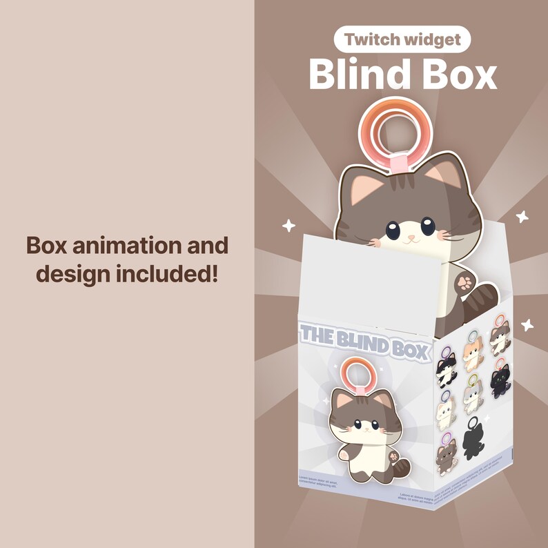Twitch Cat Blind Box Widget – Twitch animated overlay | Channel Point & Command Triggered | Collectibles | OBS + StreamElements