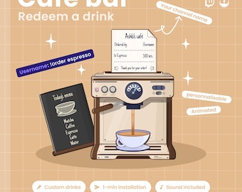 Interaktive Kaffeemaschine Twitch Overlay - Anpassbares Animiertes Stream Widget - Barista VTuber (Digitaler Download)