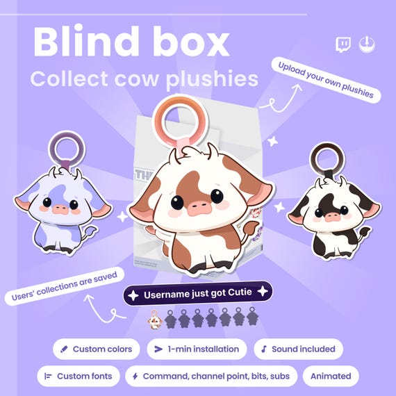 Twitch Cow Blind Box Widget: Animated Stream Overlay | Channel Points, Bits, Subs