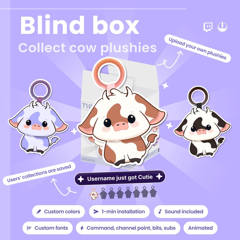 Twitch Cow Blind Box Widget: Animated Stream Overlay | Channel Points, Bits, Subs