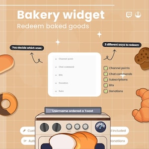 Interactive Bakery oven Twitch Overlay - Customizable Animated Bread Stream Widget - Cafe VTuber (Digital Download)