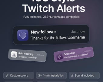 Customizable Animated Twitch iOS style Alerts: Minimalist Overlay (Digital Download)