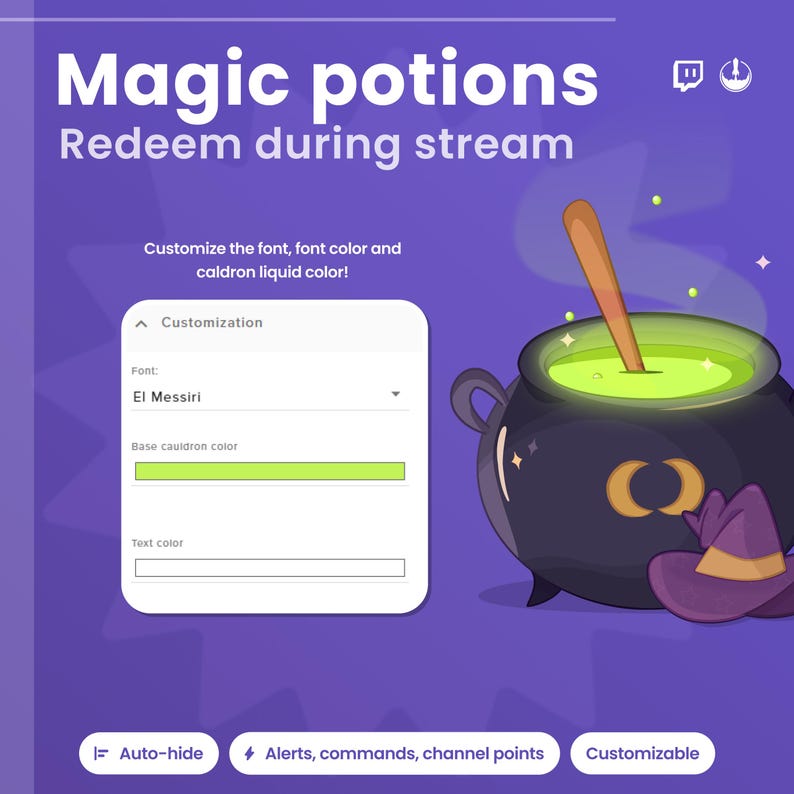 Twitch Potion Animation Widget – Interactive Witch Cauldron for StreamElements | Animated Overlay for Channel Points, Subs, Bits & More!