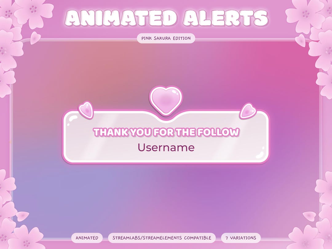 Pink Sakura Animated Twitch Alerts: Cherry Blossom Stream Overlay