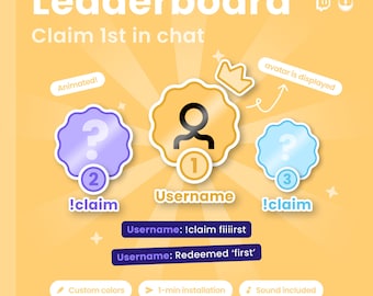 Leaderboard Twitch widget: Interactive Stream Overlay for first in chat (Digital Download)