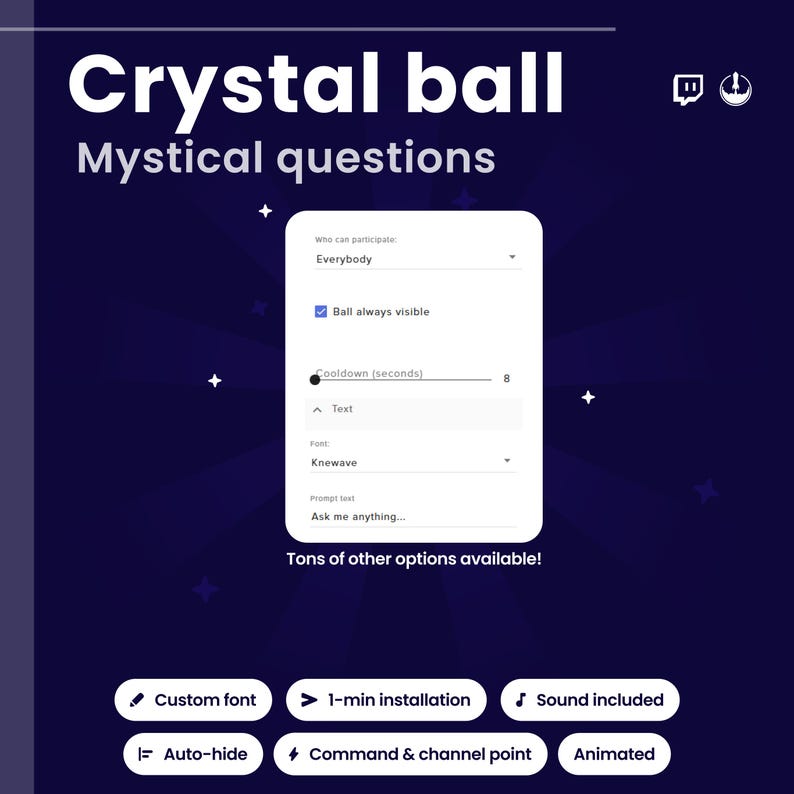 Magic Crystal Ball Twitch Widget | Channel Points or Chat Command Animated Overlay | Animated Viewer Interaction | OBS/StreamElements