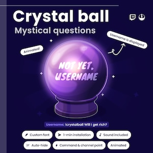 Interactive Twitch Crystal Ball Widget Magic: Fortune reader, Witch VTuber Animated Stream Overlay