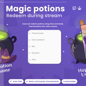 Twitch Potion Animation Widget – Interactive Witch Cauldron for StreamElements | Animated Overlay for Channel Points, Subs, Bits & More!