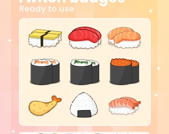 9 Sushi Twitch Badges Sub & Bit - for Twitch/Youtube/Discord (Digital Download)