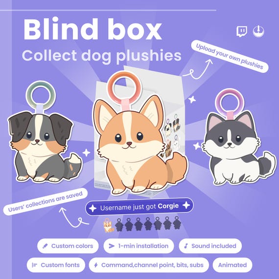 Twitch Dog Blind Box Widget: Animated Overlay, Channel Point Bits Sub Trigger