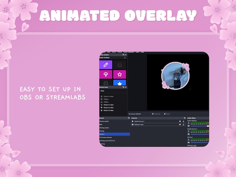 Pink Sakura Animated Webcam Overlay – Cherry Blossom Twitch Overlay for Streamers | Aesthetic Stream Assets, Twitch Setup, Streaming Decor