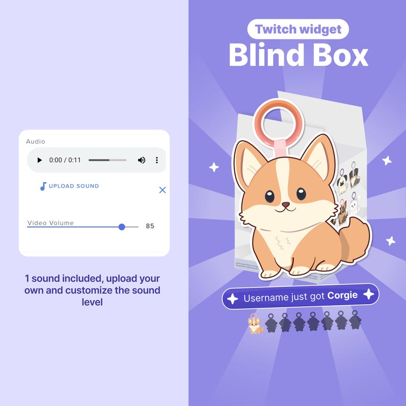 Dog Blind Box Twitch Widget – Twitch animated dog overlay | Channel Point & Command Triggered | Collectibles | OBS + StreamElements