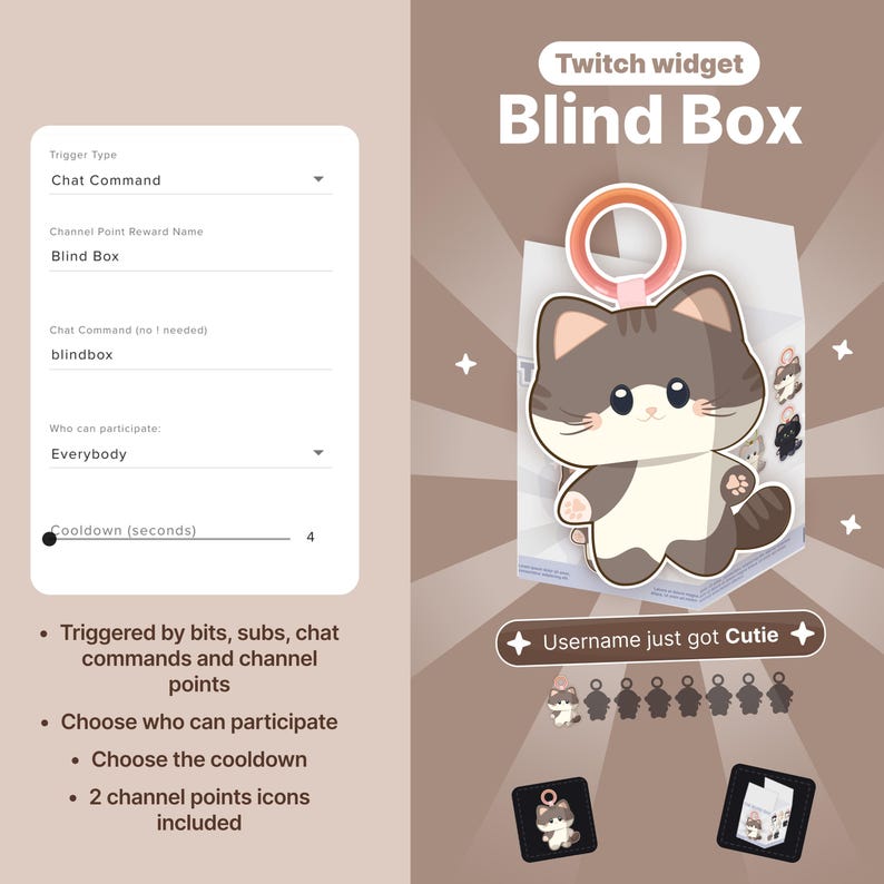 Twitch Cat Blind Box Widget: Animated Stream Overlay (Digital download)