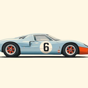 Ford GT40 Vintage Racing Poster – Gulf Livery Art Print, Motorsport Wall Art