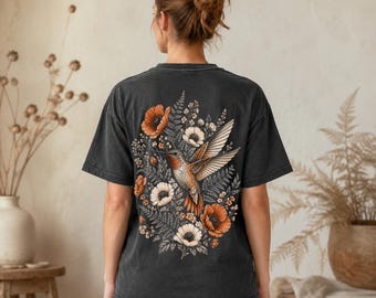 Floral Hummingbird Shirt - Poppy and Fern Comfort Colors Botanical Back Print