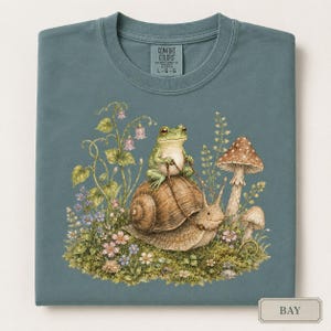 Frog Shirt Comfort Colors 1717, Cottagecore Frog Tee, Cute Snail Frog Shirt, Mushroom Nature Lover Gift, Fairycore Woodland Tee image 6