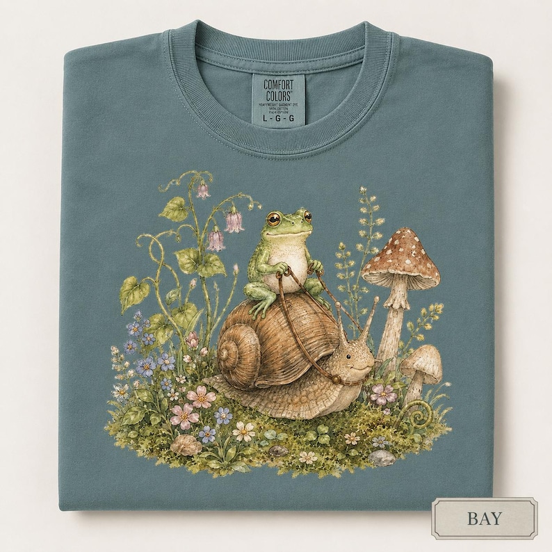 Frog Shirt Comfort Colors 1717, Cottagecore Frog Tee, Cute Snail Frog Shirt, Mushroom Nature Lover Gift, Fairycore Woodland Tee image 6