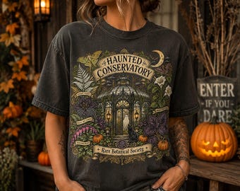 Haunted Conservatory Comfort Colors Shirt, Gothic Botanical Ghost Greenhouse Tee