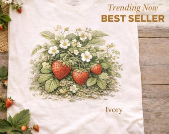 Strawberry Shirt Comfort Colors 1717, Cottagecore Strawberry Tee, Vintage Botanical Fruit Shirt, Cute Aesthetic Summer T-Shirt