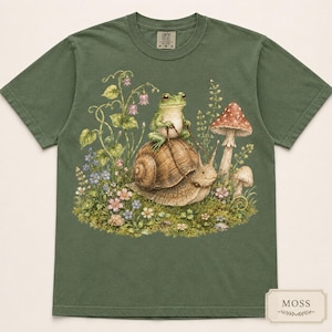 Frog Shirt Comfort Colors 1717, Cottagecore Frog Tee, Cute Snail Frog Shirt, Mushroom Nature Lover Gift, Fairycore Woodland Tee image 7