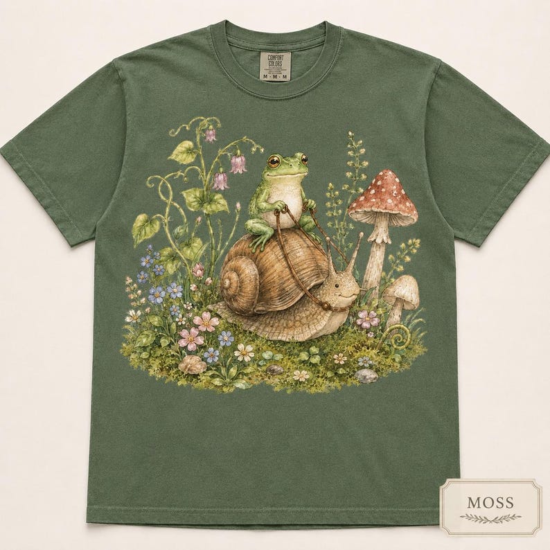 Frog Shirt Comfort Colors 1717, Cottagecore Frog Tee, Cute Snail Frog Shirt, Mushroom Nature Lover Gift, Fairycore Woodland Tee image 7