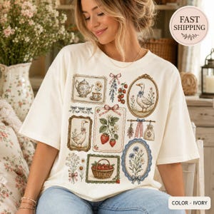 Comfort Colors Cottagecore Goose Shirt, Strawberry Tea Party Tee, Vintage Farmcore Coquette Graphic T-Shirt, Soft Girl Gift