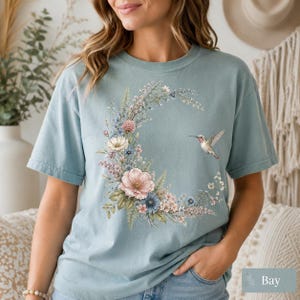 Comfort Colors Hummingbird Shirt, Floral Moon Cottagecore Tee, Botanical Bird T-Shirt, Nature Lover Gift image 9