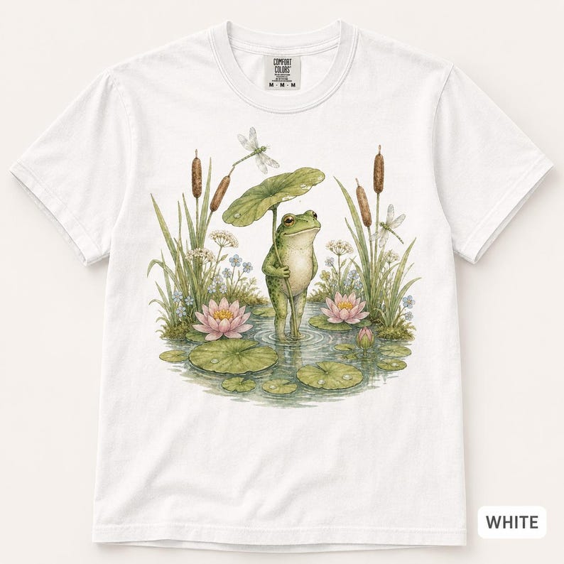 Frosch Shirt Comfort Farben 1717, Cottagecore Frosch T-Shirt, Süßes Seerosenblatt Frosch Shirt, Fairycore Natur Ästhetik T-Shirt, Teich Tier T-Shirt Bild 6