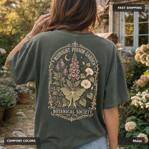 Halloween Botanical Comfort Colors Shirt, Poison Garden Moth Front and Back Print image 7