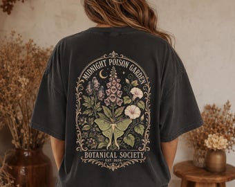 Halloween Botanical Comfort Colors Shirt, Poison Garden Moth Front and Back Print