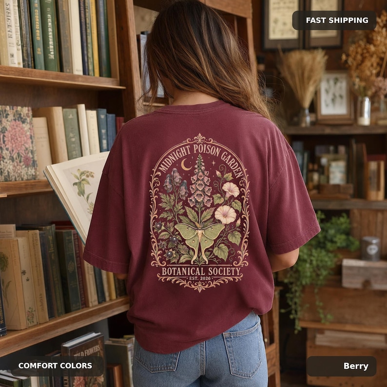 Halloween Botanical Comfort Colors Shirt, Poison Garden Moth Front and Back Print image 10