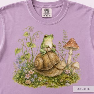 Frog Shirt Comfort Colors 1717, Cottagecore Frog Tee, Cute Snail Frog Shirt, Mushroom Nature Lover Gift, Fairycore Woodland Tee image 11