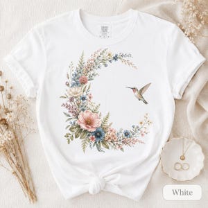 Comfort Colors Hummingbird Shirt, Floral Moon Cottagecore Tee, Botanical Bird T-Shirt, Nature Lover Gift image 6