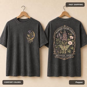 Halloween Botanical Comfort Colors Shirt, Poison Garden Moth Front and Back Print image 9