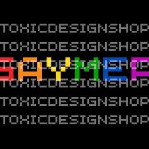 May include: A pixelated rainbow-colored word "GAYMER" on a black background. The word is made up of individual pixel blocks in red, orange, yellow, green, blue, and purple.