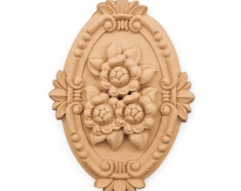 2 pcs Wood Carved Decorative Oval Flower 12cm x 9cm- Bending model - Flexible - Wood decoration - Wooden Furniture Moulding