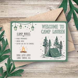 Camp Bachelorette Party Invite & Itinerary | Editable Canva Template | PDF Download