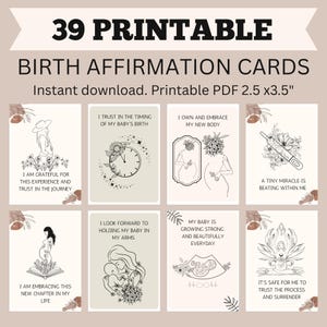 39 cartes imprimables d'affirmation de naissance, téléchargement numérique, citations positives de naissance, cadeau de baby shower, téléchargement numérique, affirmations de grossesse
