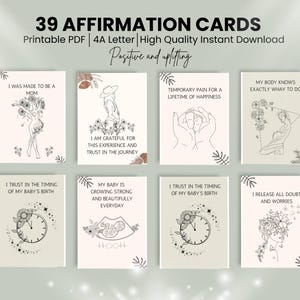 39 Birth Affirmation Printable Cards, Digital Download, Positive Birth Quotes, baby shower gift Digital Download, Pregnancy Affirmations