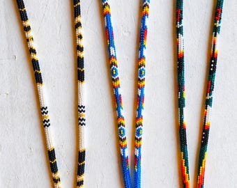 Handmade Peyote Stitch Beaded Lanyard – Colorful Bohemian Style ID Holder