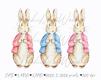 昇華転写用のピンクのジャケットを着たピーターラビット、水彩画の