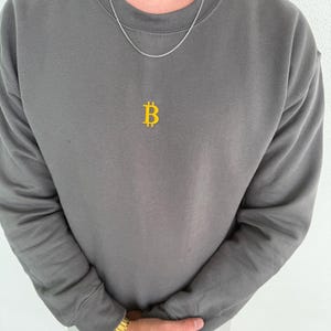 Bitcoin Embroidered Crewneck, Gold &#39;B&#39;, Charcoal HODL Crypto Sweatshirt