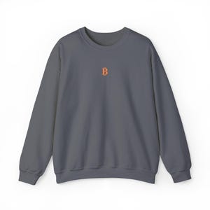 Bitcoin Embroidered Crewneck - Orange &#39;B&#39;, Charcoal HODL Crypto Sweatshirt