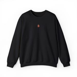 Bitcoin Embroidered Crewneck - Orange &#39;B&#39;, Black HODL Crypto Sweatshirt