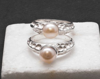 Cultured White Pearl Sterling Silver Ring, June Birthstone Solitaire Ring, Pearl Wedding, Pearl Anniversary Gift, Pearl Jewelry