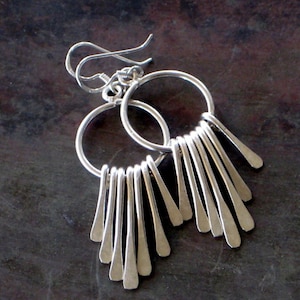 Sterling Silver Hoop and Fringe Dangle Earrings, Modern Bohemian Lightweight Earrings, Boho Chic Jewelry for Her image 1