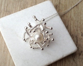 Sterling Silver Coral Pearl Pendant: June Birthstone Jewelry