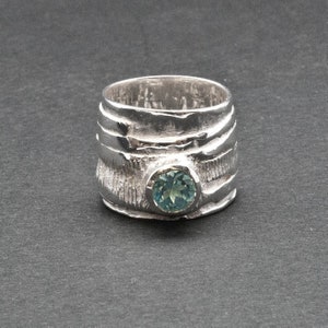 Blue Topaz Wide Band Big Ring, Large Designer Statement Ring, November Lucky Birthstone Ring Gift for Her