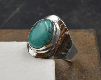 Turquoise Blue Howlite and Sterling Silver Handmade Ring, Natural Gemstone Ring, Unisex Statement Turquoise Jewelry Gift